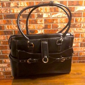 Black leather women’s commuter tote